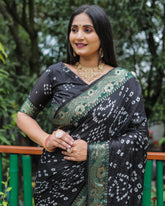 Trendy Bandhej Black Color Soft Silk Saree